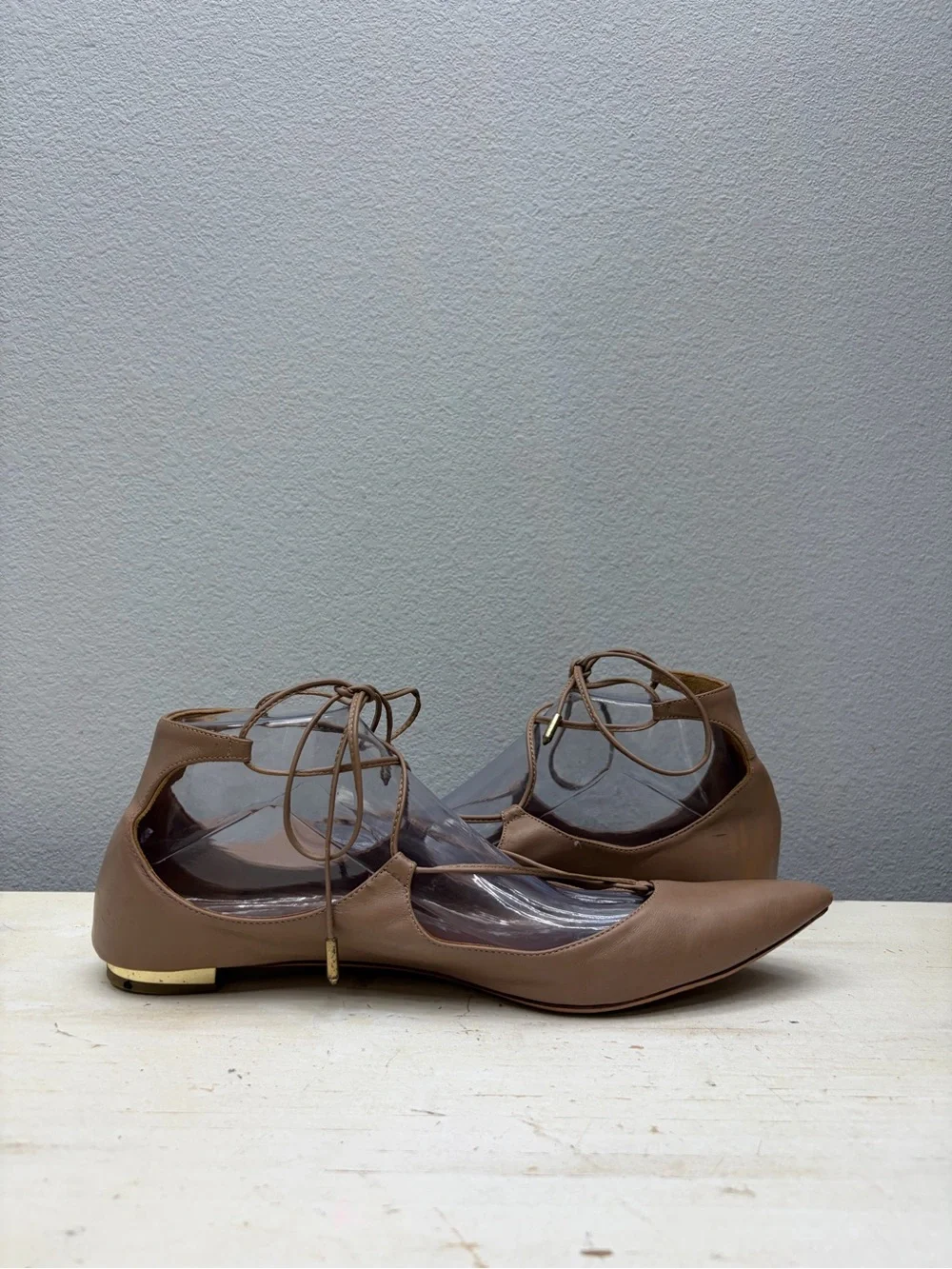 Aquazzura Brown Leather Christy Lace Up Flats Size 42